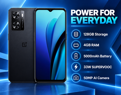 OnePlus Nord N20 SE Black smartphone close view with front display and rear dual camera panel