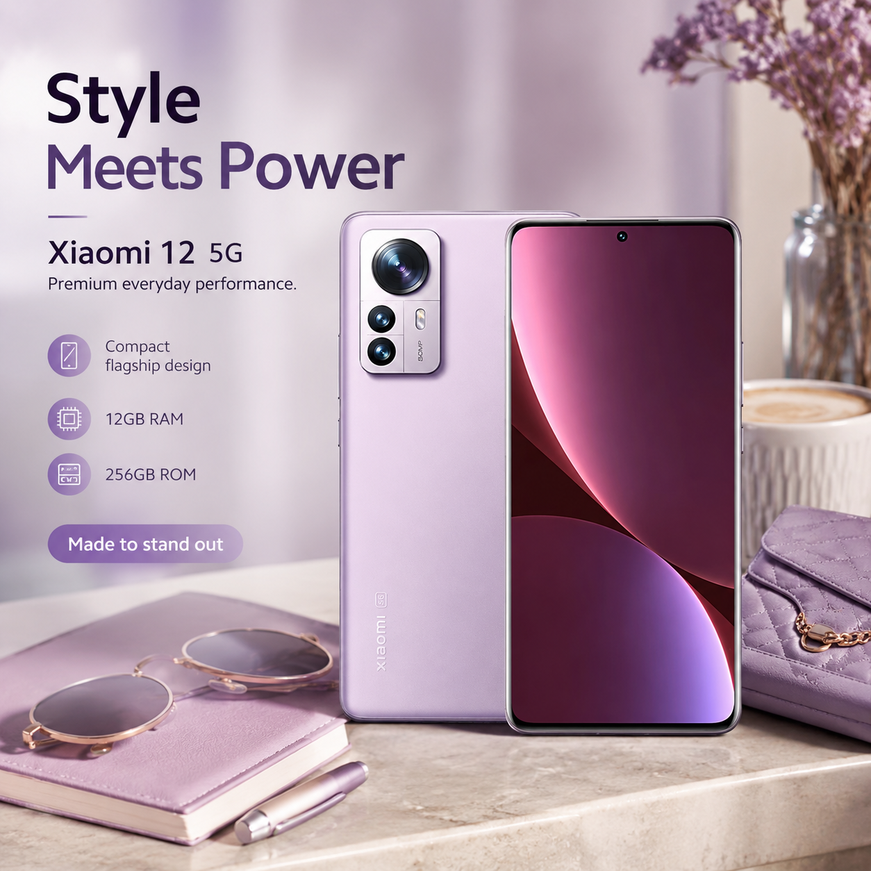 Xiaomi 12 5G Dual SIM 256GB ROM 12GB RAM GSM Unlocked - Purple