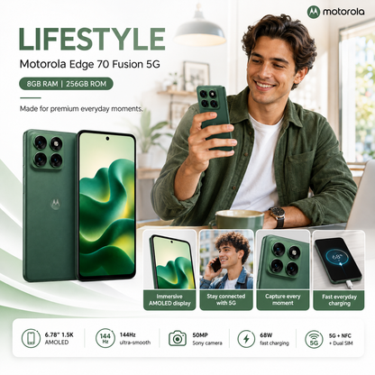 Motorola Moto Edge 70 Fusion 5G Dual-Sim 256GB ROM 8GB RAM GSM Unlocked - Green