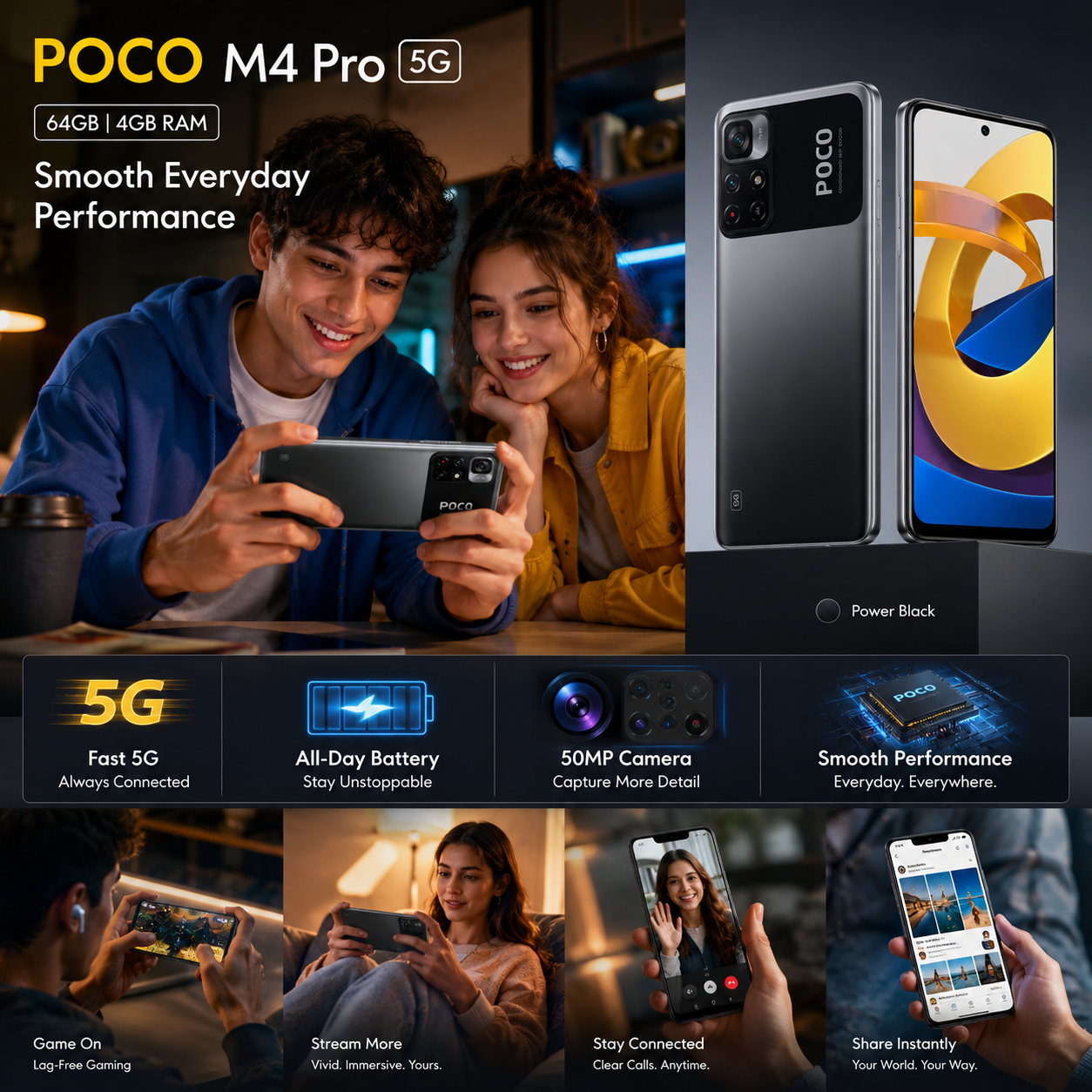 Xiaomi Poco M4 PRO 5G 64GB 4GB RAM Dual SIM GSM Unlocked - Black Xiaomi Poco M4 PRO 5G 64GB 4GB RAM Dual SIM GSM Unlocked - Black