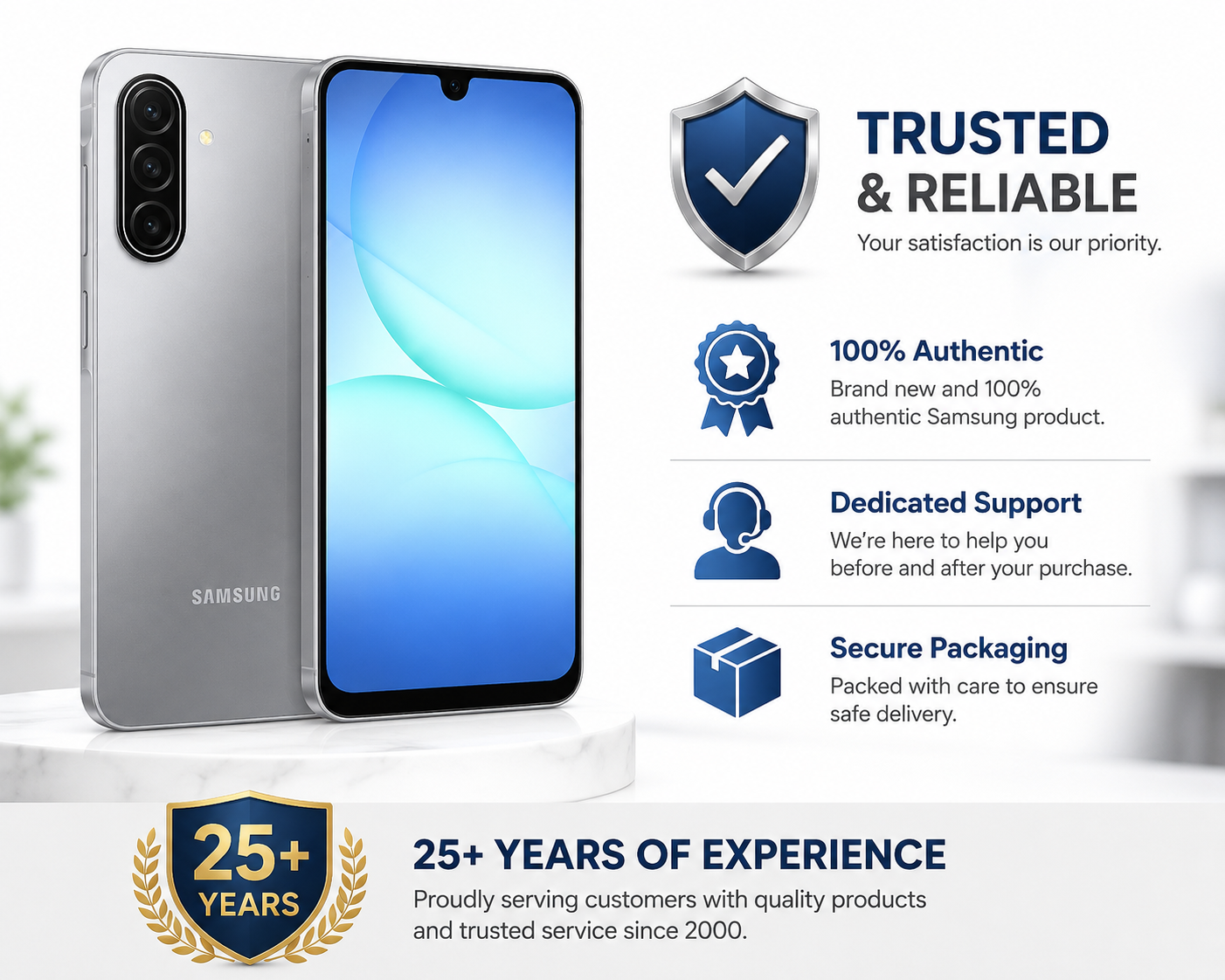 Gray Samsung Galaxy A17 5G smartphone with front and back views