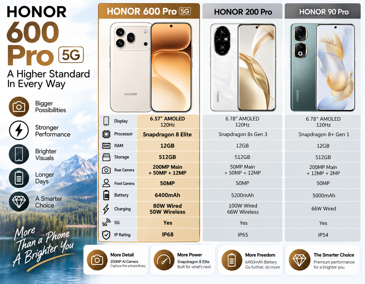 HONOR 600 Pro 5G 512GB ROM 12GB RAM Dual SIM GSM Unlocked - White