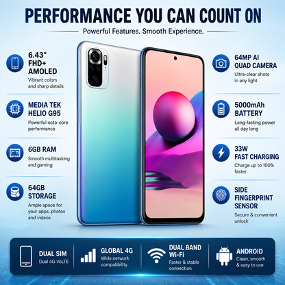 Xiaomi Redmi Note 10s 64GB 6GB RAM Dual SIM GSM Unlocked - Ocean blue