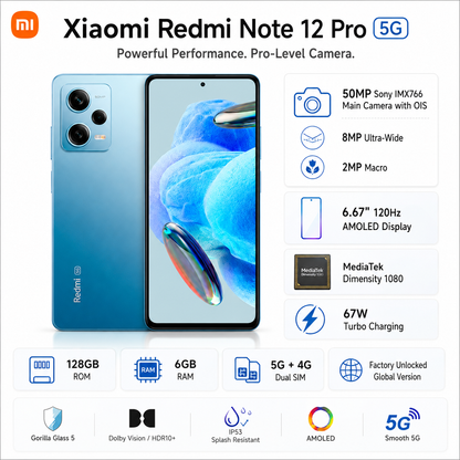 Xiaomi Redmi Note 12 Pro 5G Dual SIM 128GB ROM 6GB RAM GSM Unlocked - Blue