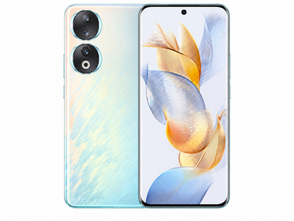 Peacock blue dual-camera smartphone showing front screen and back panel