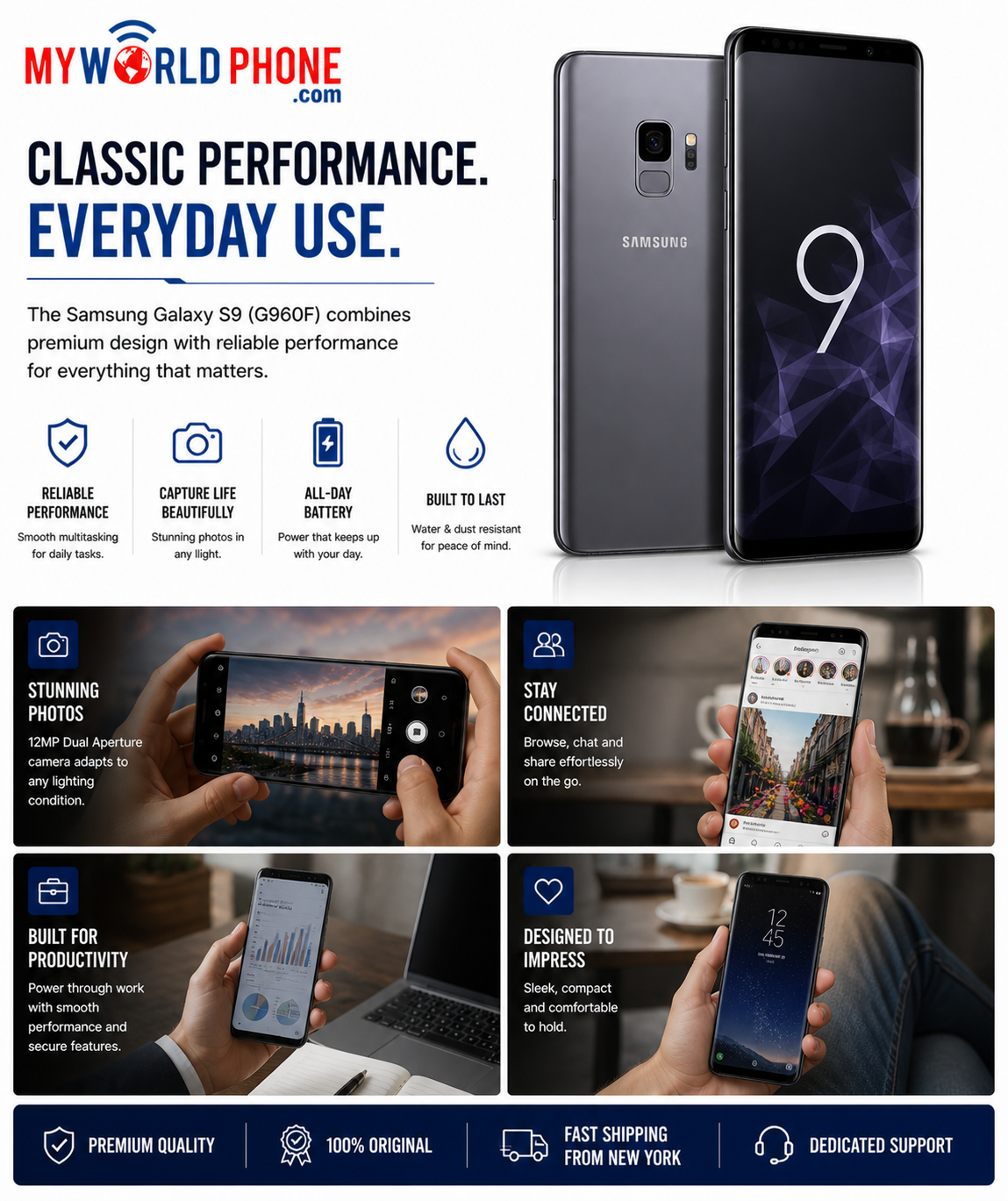 Samsung Galaxy S9 G960F DS 64GB ROM 4GB RAM GSM Unlocked - Grey