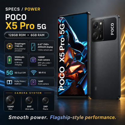 Xiaomi Poco X5 Pro 5G, Dual SIM, 128GB ROM 6GB RAM GSM Unlocked - Black