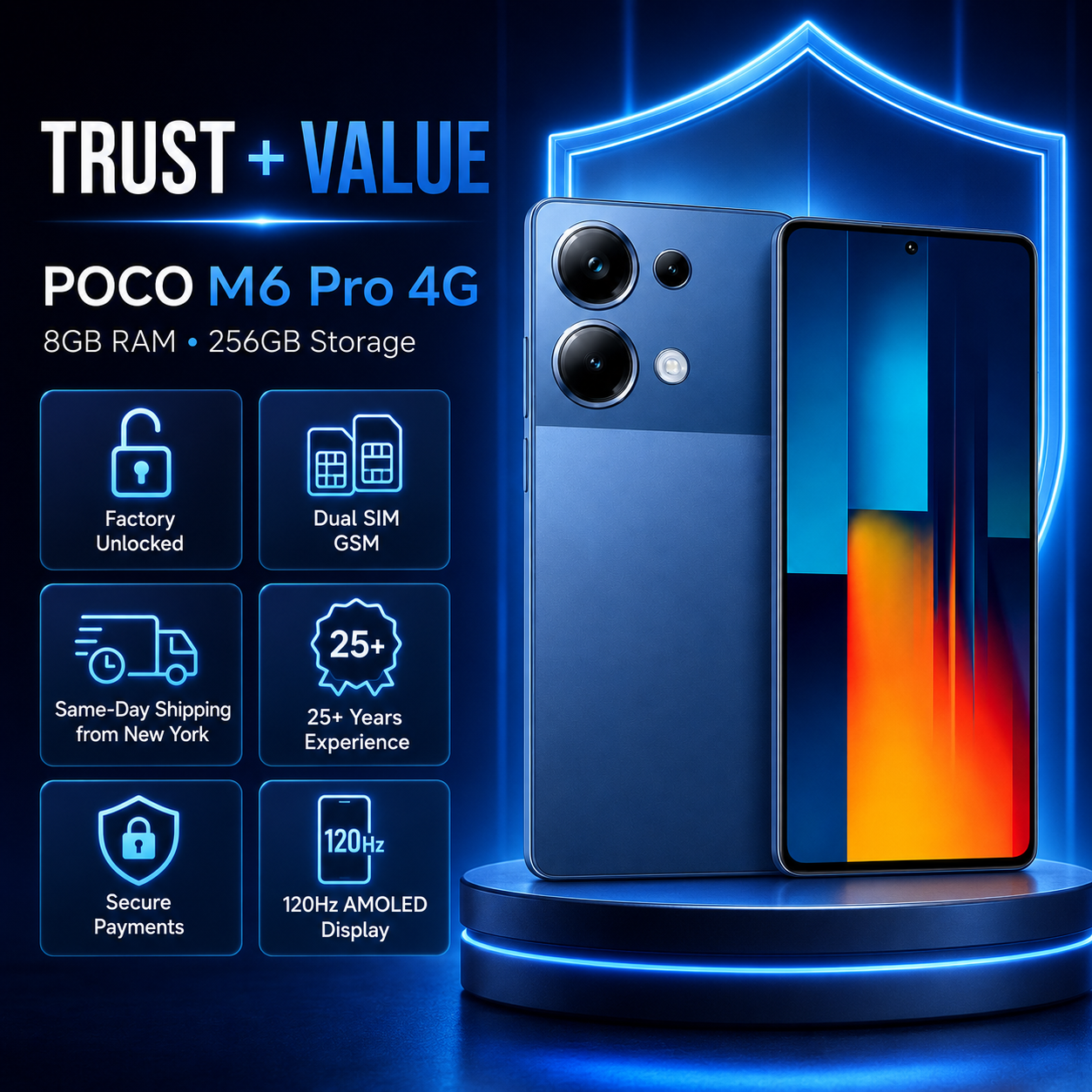 Xiaomi Poco M6 Pro 4G Dual SIM 256GB ROM 8GB RAM GSM Unlocked - Blue