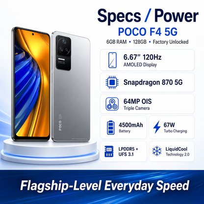 Xiaomi Poco F4 5G 128GB 6GB RAM Dual SIM GSM Unlocked - Moonlight Silver