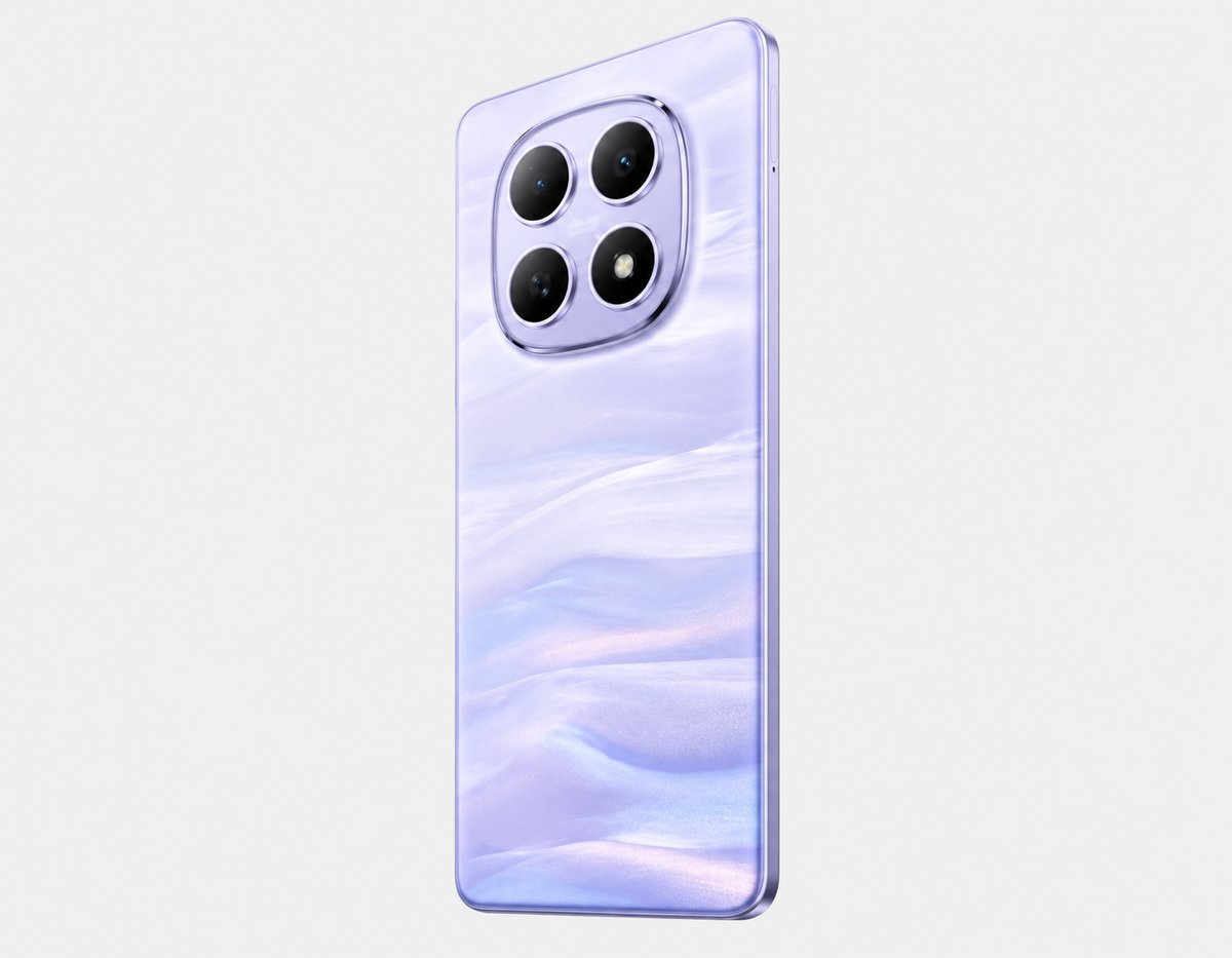 Xiaomi Redmi Note 15 5G  Purple smartphone with quad camera module on back, glossy finish.