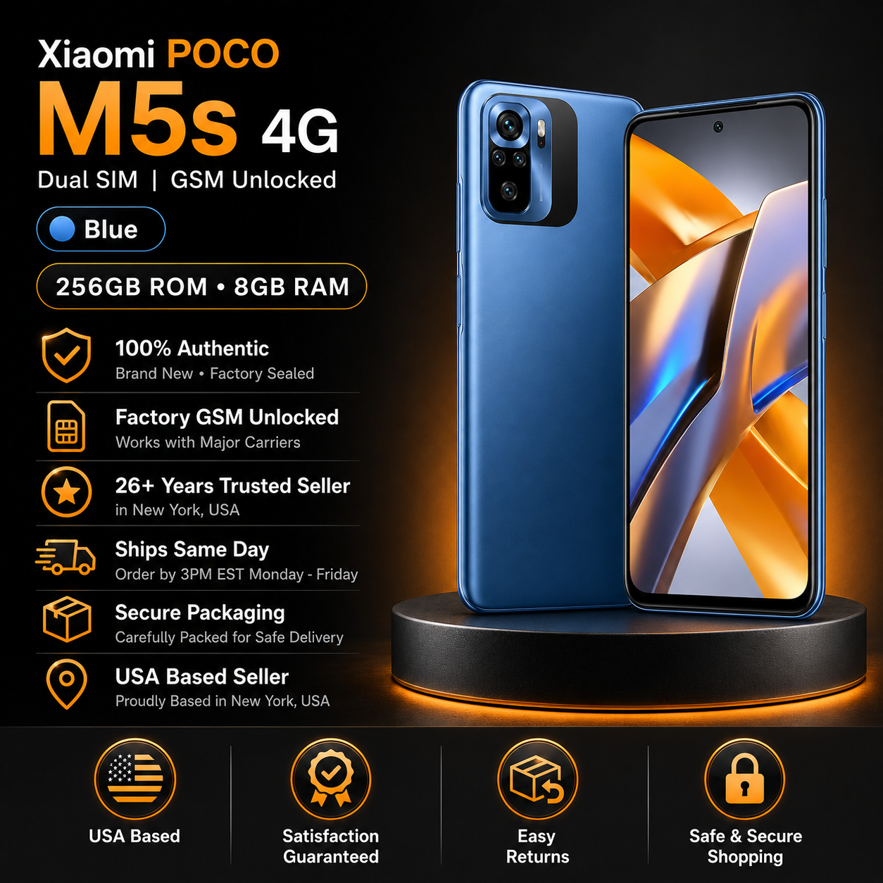 Xiaomi Poco M5s 4G 256GB ROM 8GB RAM Dual Sim GSM Unlocked - Blue