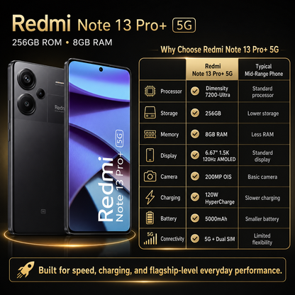 Xiaomi Redmi Note 13 PRO Plus 5G 256GB ROM 8GB RAM Dual SIM GSM Unlocked - Midnight Black