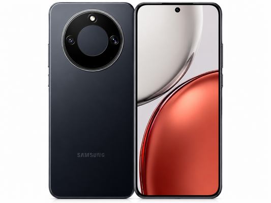 Honor X9d 5G Two smartphones side by side with rear camera island and red curved front display