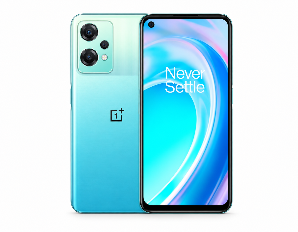 OnePlus Nord CE 2 Lite Blue smartphone with dual rear cameras and curved display, front and back shown