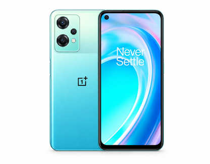 OnePlus Nord CE 2 Lite Blue smartphone with dual rear cameras and curved display, front and back shown