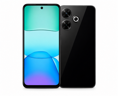 Midnight black Xiaomi Redmi 13 4G smartphone, front and back