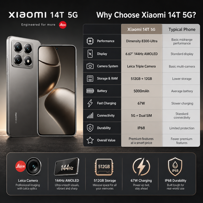 Xiaomi 14T 5G 512GB ROM 12GB RAM Dual SIM GSM Unlocked - Titan Gray