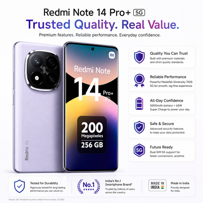 Xiaomi Redmi Note 14 Pro Plus 5G 256GB ROM 8GB RAM Dual SIM GSM Unlocked - Lavender Purple