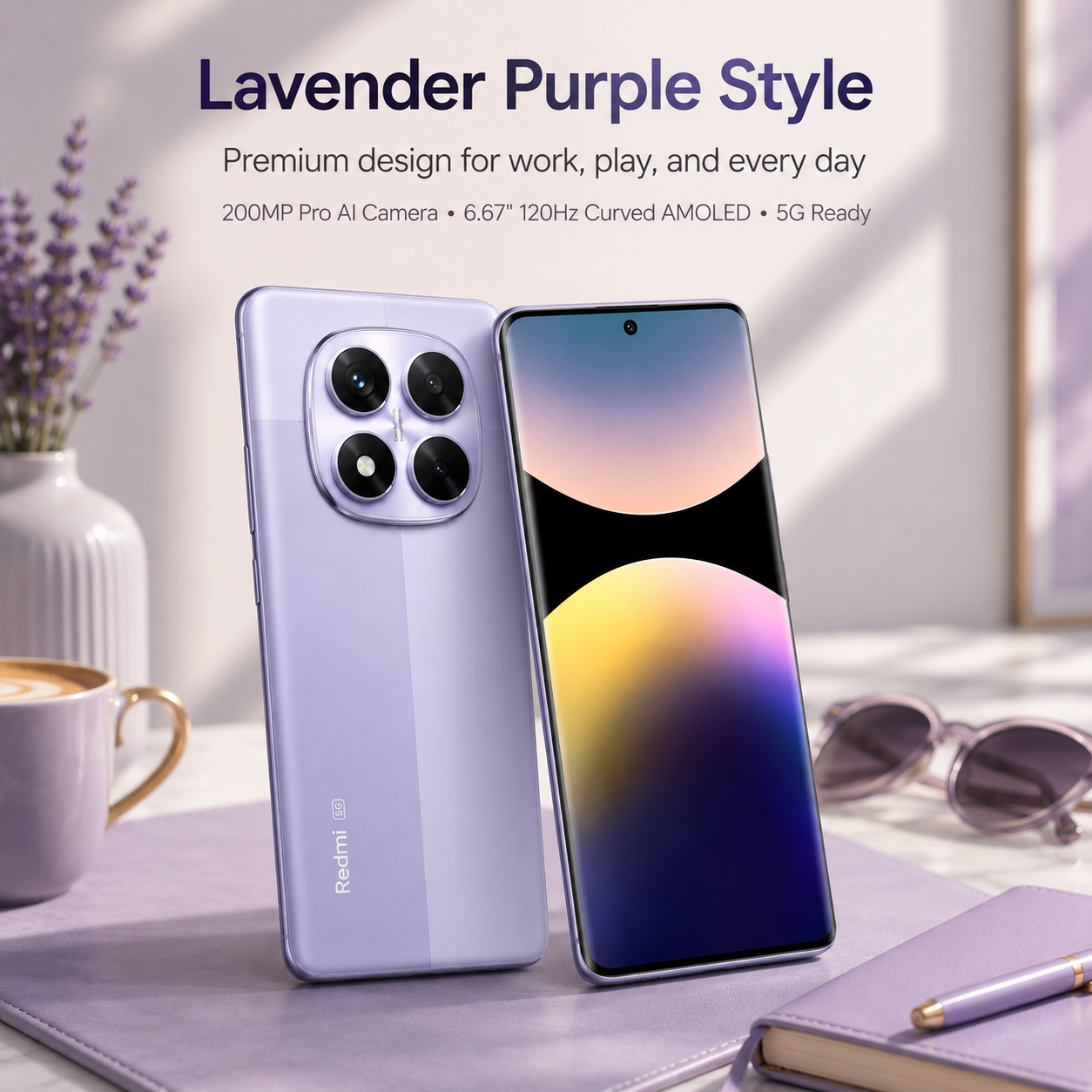 Xiaomi Redmi Note 14 Pro 5G 256GB ROM 8GB RAM Dual SIM GSM Unlocked - Lavender Purple