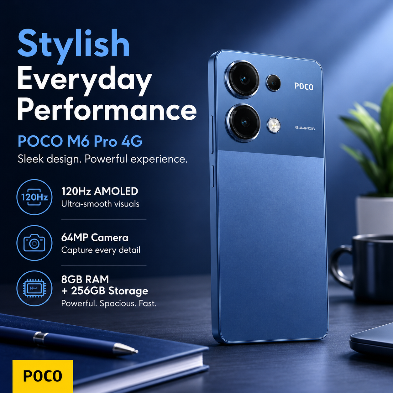 Xiaomi Poco M6 Pro 4G Dual SIM 256GB ROM 8GB RAM GSM Unlocked - Blue