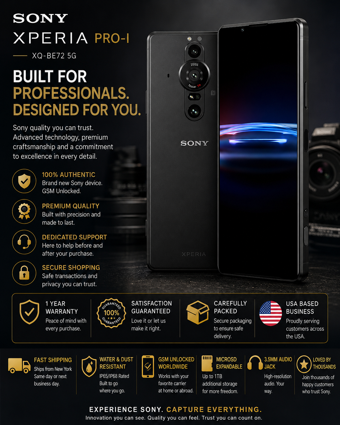 Sony Xperia PRO-I XQ-BE72 5G 512GB ROM 12GB RAM Dual SIM GSM Unlocked – Black