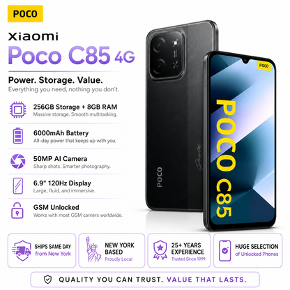 Xiaomi Poco C85 4G 256GB ROM 8GB RAM Dual SIM GSM Unlocked - Black