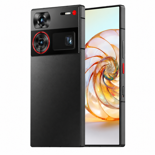 Nubia Z60 Ultra 5G  Black smartphone shown front and back with dual camera lenses and edge buttons.