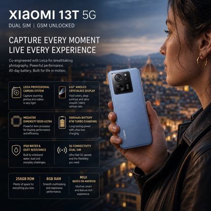 Xiaomi mI 13T 5G Dual SIM 256GB ROM 8GB RAM GSM Unlocked - Blue
