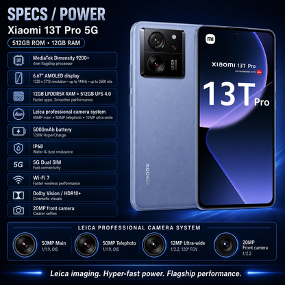 Xiaomi mI 13T Pro 5G Dual SIM 512GB ROM 12GB RAM GSM Unlocked - Blue