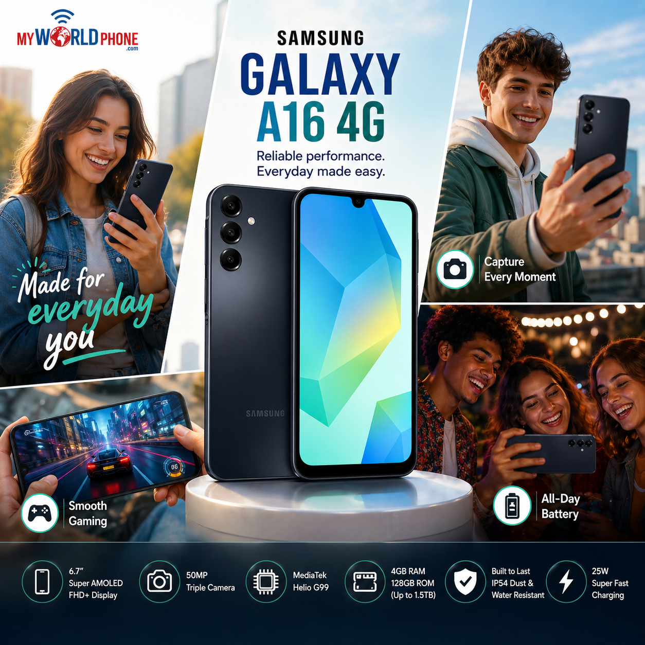 Samsung Galaxy A16 4G A165M Dual SIM 128GB ROM 4GB RAM GSM Unlocked - Black