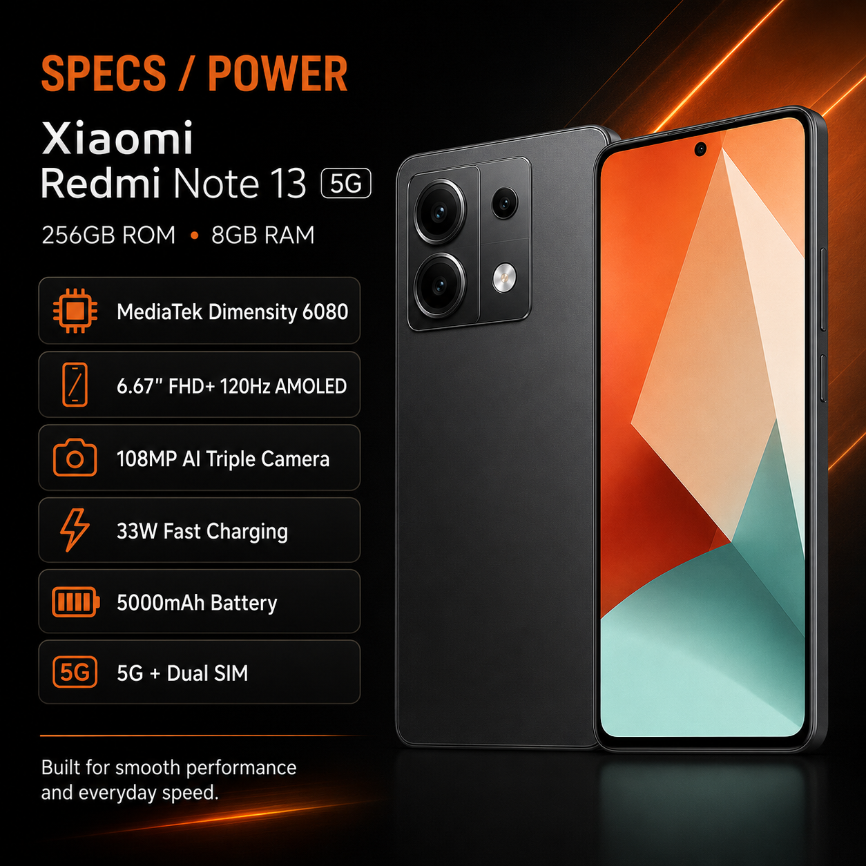 Xiaomi Redmi Note 13 5G 256GB ROM 8GB RAM Dual SIM GSM Unlocked - Graphite Black