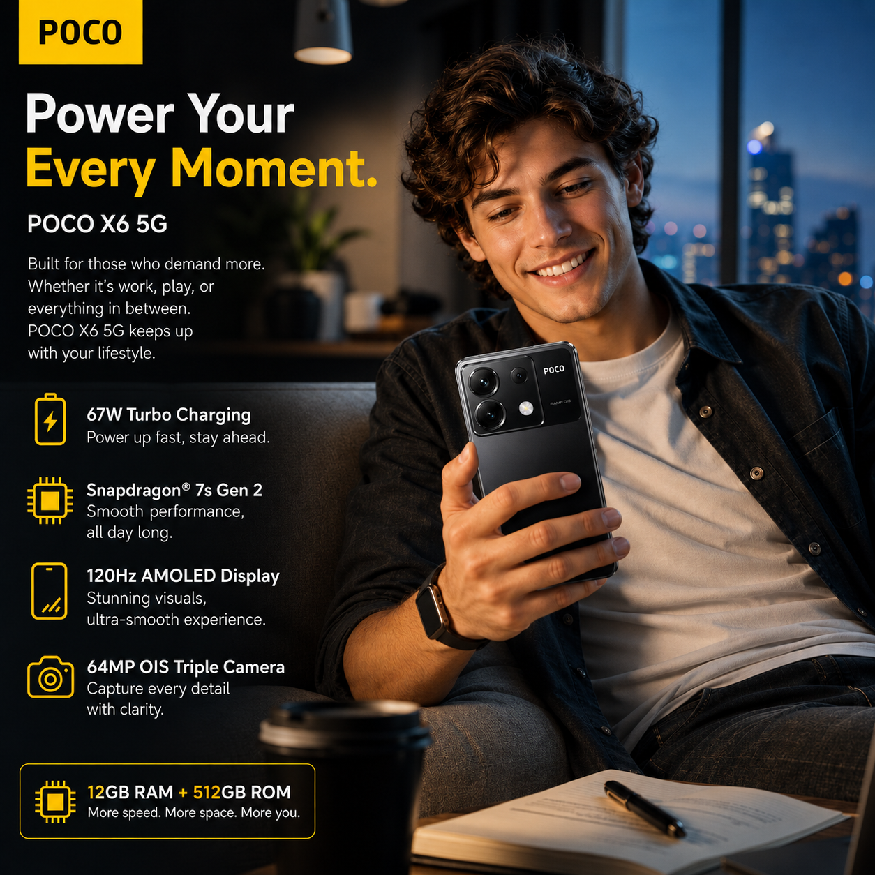 Xiaomi Poco X6 5G 512GB ROM 12GB RAM Dual SIM GSM Unlocked - Black