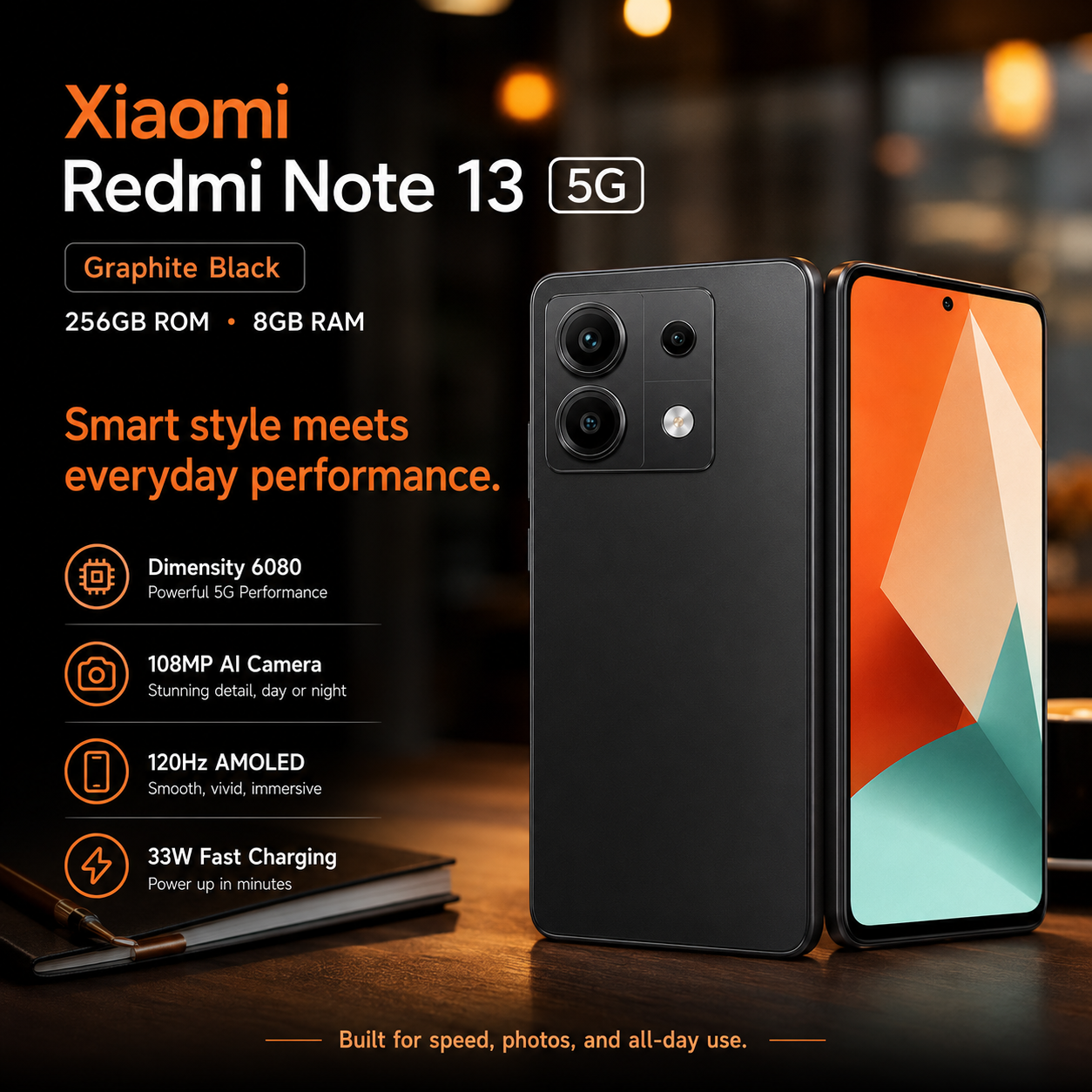 Xiaomi Redmi Note 13 5G 256GB ROM 8GB RAM Dual SIM GSM Unlocked - Graphite Black