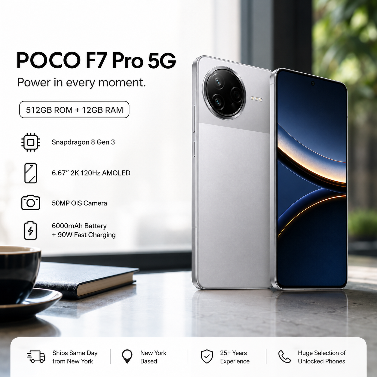 Xiaomi Poco F7 PRO 5G 512GB ROM 12GB RAM Dual Sim GSM Unlocked - Silver