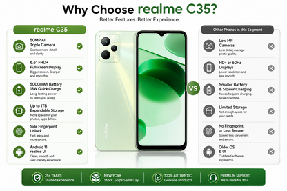 Realme GT Master Edition 5G Glowing green smartphone front view with dual rear cameras visible