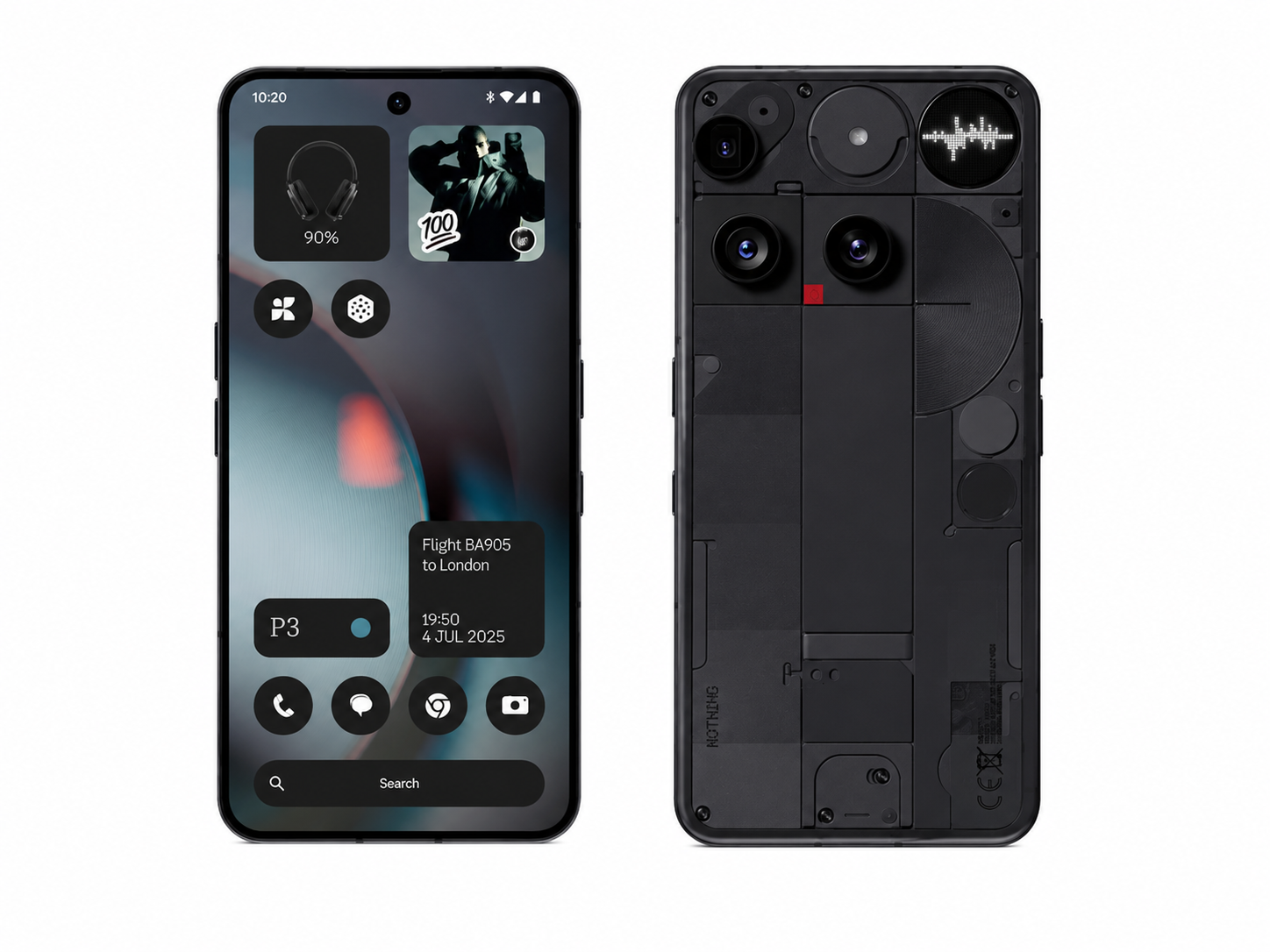 Nothing Phone (3) 5G unlocked smartphone, black, front screen and rear triple camera
