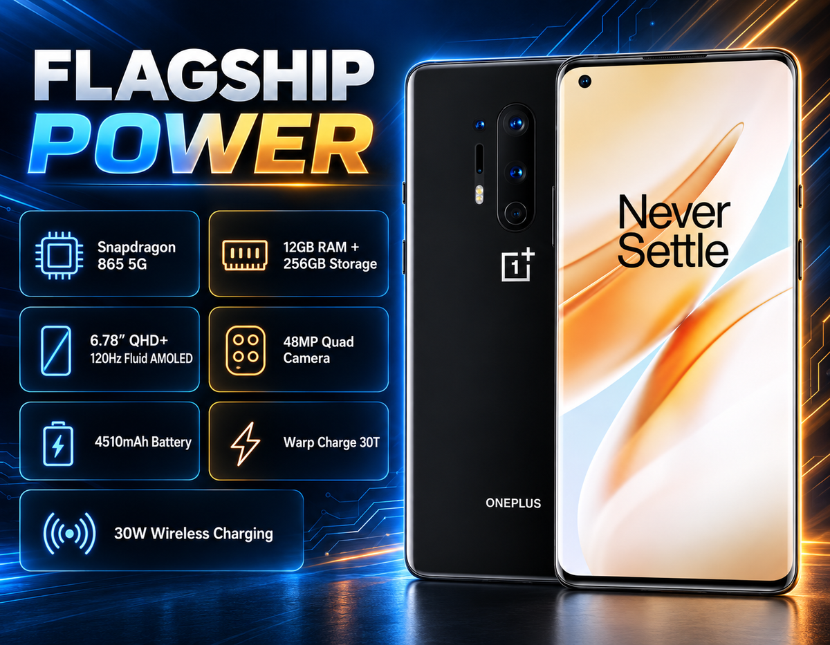 OnePlus 8 Pro 5G Onyx Black OnePlus smartphone with front display and vertical dual rear cameras