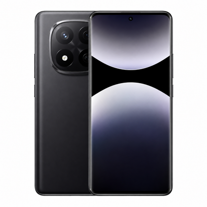 Midnight black 5G smartphone with dual rear cameras and front display