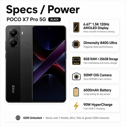 Xiaomi Poco X7 PRO 5G 256GB ROM 8GB RAM Dual SIM GSM Unlocked - Black