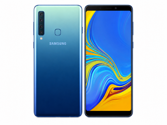 Samsung Galaxy A920f Lemonade blue Samsung smartphone front and back, rear camera array and display