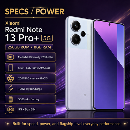 Xiaomi Redmi Note 13 PRO Plus 5G 256GB ROM 8GB RAM Dual SIM GSM Unlocked - Aurora Purple