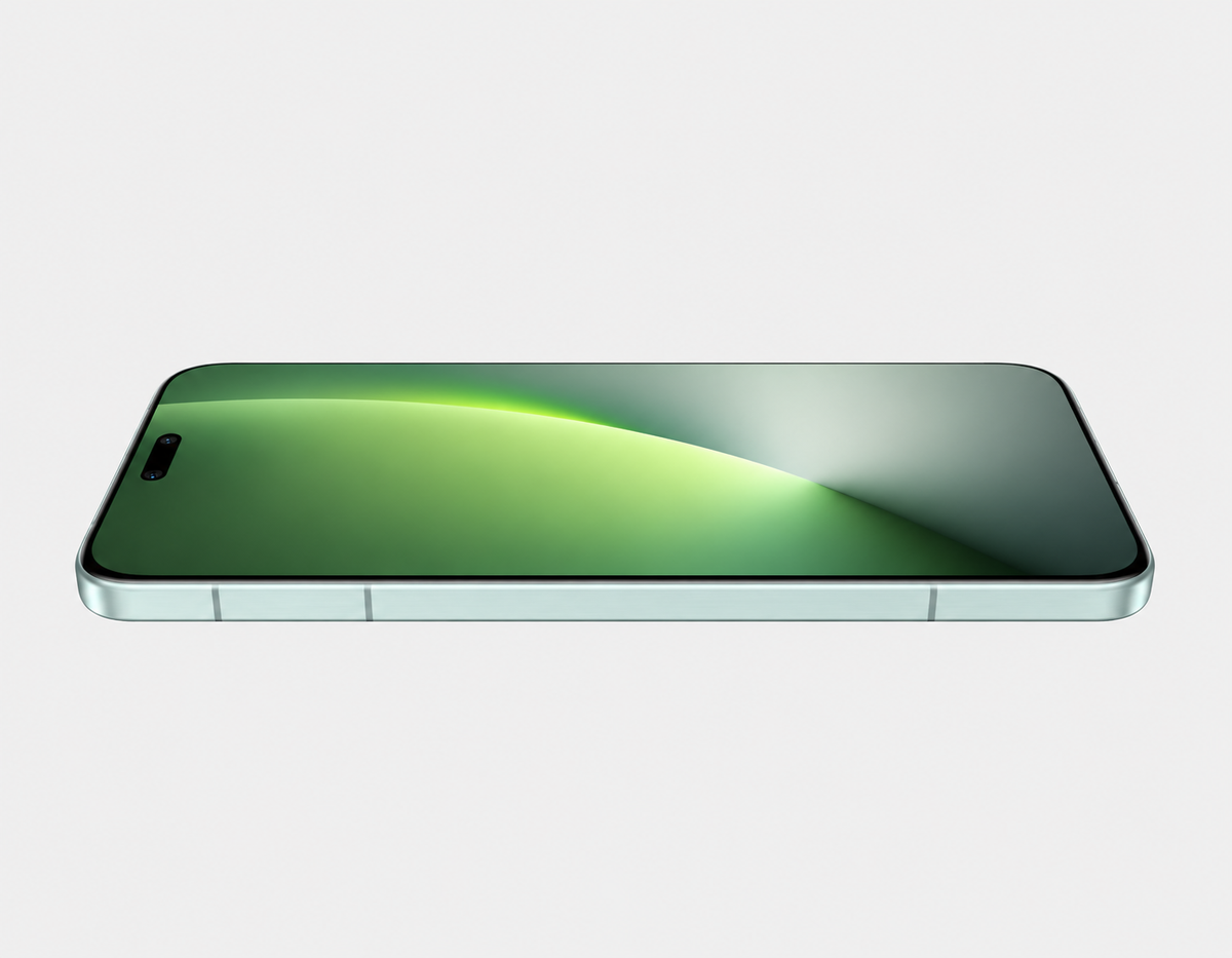 Honor Magic8 Pro 5G Smartphone with Sky Cyan back and glossy green display, side camera module visible