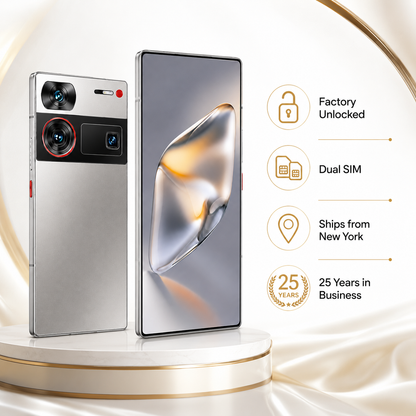 nubia Z60 Ultra 5G  Silver smartphone with triple rear cameras and front display, shown side by side.