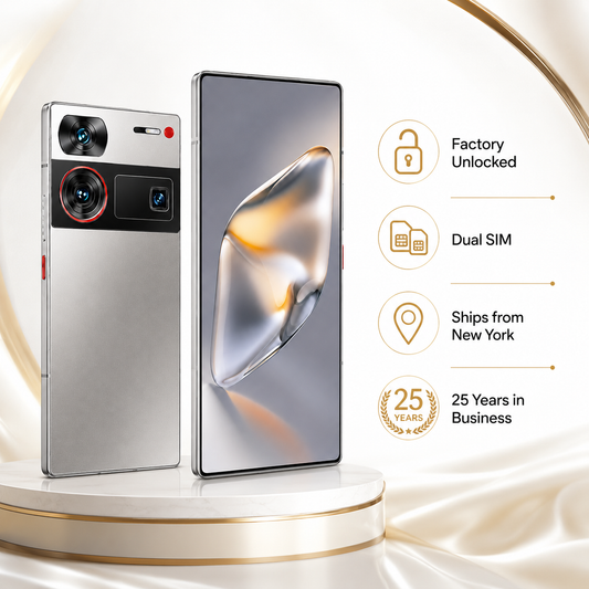 nubia Z60 Ultra 5G  Silver smartphone with triple rear cameras and front display, shown side by side.