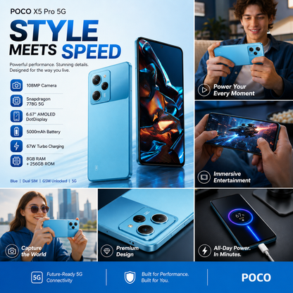 Xiaomi Poco X5 Pro 5G, Dual SIM, 256GB ROM 8GB RAM GSM Unlocked - Blue