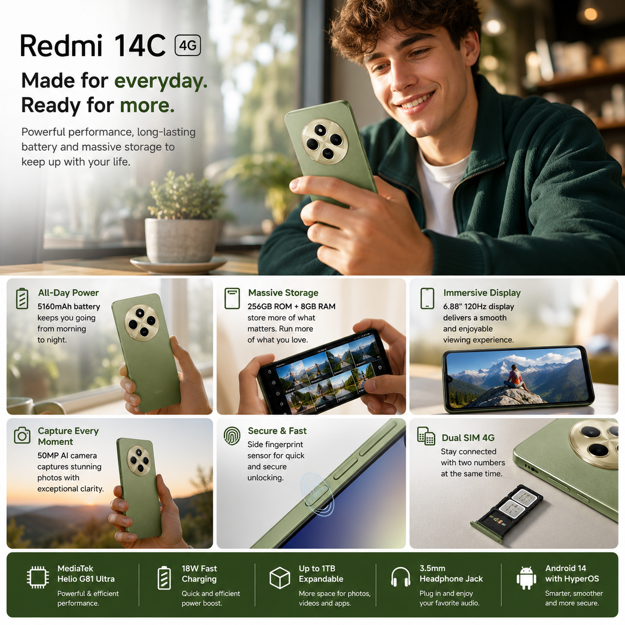Xiaomi Redmi 14C 4G 256GB ROM 8GB RAM Dual SIM GSM Unlocked