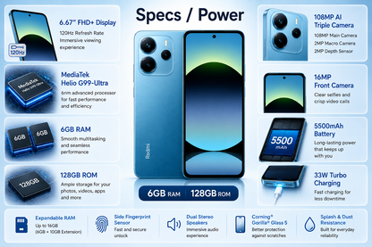 Xiaomi Redmi Note 14 4G 128GB ROM 6GB RAM Dual SIM GSM Unlocked  - Ocean Blue