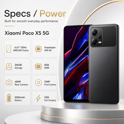 Xiaomi Poco X5 5G, Dual SIM, 256GB ROM 8GB RAM GSM Unlocked - Black