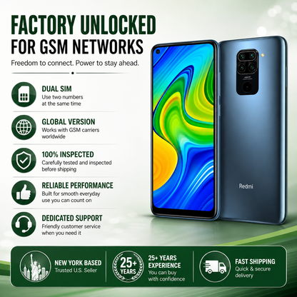 Xiaomi Redmi Note 9 3GB/64GB Dual Sim 6.53" 48MP GSM Unlocked- Forest Green
