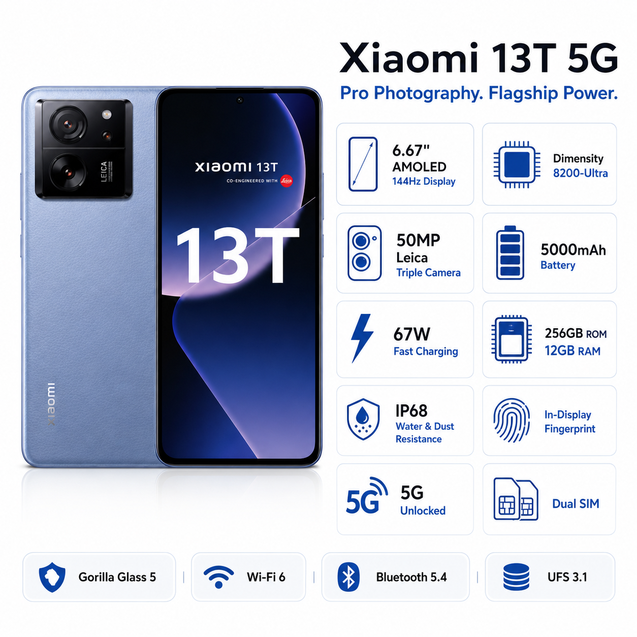 Xiaomi mI 13T 5G Dual SIM 256GB ROM 12GB RAM GSM Unlocked - Blue